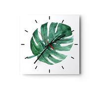 Horloge Murale Design Moderne Monstre Feuille Bohème 30x30cm Petit Pendule murale en verre Cuisine Salon Chambre Silencieuse Originale Wall Clock Décoration Murale Art Wall Decor C3AC30x30-5319