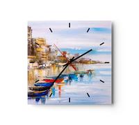 Horloge Murale Design Moderne Paysage Port Bord De Mer 40x40cm Grand Pendule Murale en Verre Cuisine Salon Chambre Silencieuse Originale Wall Clock Décoration Murale Art Wall Decor C3AC40x40-5944