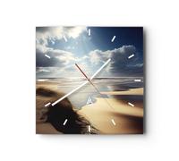 Horloge Murale Design Moderne Plage Mer Dunes 30x30cm Petit Pendule Murale en Verre Cuisine Salon Chambre Silencieuse Originale Wall Clock Décoration Murale Art Wall Decor C3AC30x30-5800