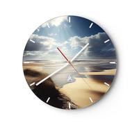 Horloge Murale Design Moderne Plage Mer Dunes 40x40cm Petit Pendule Murale en Verre Cuisine Salon Chambre Silencieuse Originale Wall Clock Décoration Murale Art Wall Decor C3AR40x40-5800