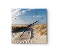Horloge Murale Design Moderne Plage Mer Passerelle rivage 30x30cm Petit Pendule murale en verre Cuisine Salon Chambre Silencieuse Originale Wall Clock Décoration Murale Art Wall Decor C3AC30x30-2657