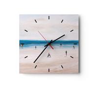 Horloge Murale Design Moderne Plage Personnes Minimalisme 30x30cm Petit Pendule Murale en Verre Cuisine Salon Chambre Silencieuse Originale Wall Clock Décoration Murale Art Wall Decor C3AC30x30-6025