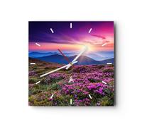 Horloge Murale Design Moderne Prairie Montagne Ciel Paysage 40x40cm Grand Pendule murale en verre Cuisine Salon Chambre Silencieuse Originale Wall Clock Décoration Murale Art Wall C3AC40x40-2719