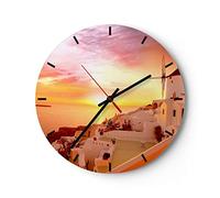Horloge Murale Design Moderne Santorin Grèce vacances 40x40cm Petit Pendule murale en verre Cuisine Salon Chambre Silencieuse Originale Wall Clock Décoration Murale Art Wall Decor C3AR40x40-2691