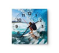 Horloge Murale Design Moderne Surf Surfer Océan vague 30x30cm Petit Pendule murale en verre Cuisine Salon Chambre Silencieuse Originale Wall Clock Décoration Murale Art Wall Decor C4AC30x30-2785