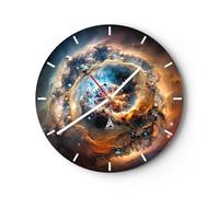 Horloge Murale Design Moderne Univers Cosmos Galaxie 30x30cm Grand Pendule murale en verre Cuisine Salon Chambre Silencieuse Originale Wall Clock Décoration Murale Art Wall Decor C3AR30x30-5808