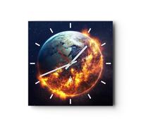 Horloge Murale Design Moderne Univers Terre Feu Globe 40x40cm Grand Pendule Murale en Verre Cuisine Salon Chambre Silencieuse Originale Wall Clock Décoration Murale Art Wall Decor C3AC40x40-2875