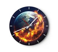 Horloge Murale Design Moderne Univers Terre Feu Globe 40x40cm Petit Pendule Murale en Verre Cuisine Salon Chambre Silencieuse Originale Wall Clock Décoration Murale Art Wall Decor C3AR40x40-2875