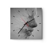 Horloge Murale Design Moderne Visage Graphiques Fils 30x30cm Petit Pendule murale en verre Cuisine Salon Chambre Silencieuse Originale Wall Clock Décoration Murale Art Wall Decor C3AC30x30-4324