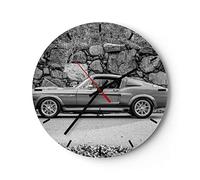 Horloge Murale Design Moderne Voiture Ford Mustang 30x30cm Grand Pendule Murale en Verre Cuisine Salon Chambre Silencieuse Originale Wall Clock Décoration Murale Art Wall Decor C3AR30x30-5011