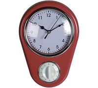 Horloge murale design rétro des années 50 « Kitchen » avec minuteur, Rot
