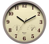 Horloge murale d'extérieur de 25,4 cm avec thermomètre et hygromètre, silencieuse, sans tic-tac, station météo analogique, cadre en plastique étanche, grain de bois marron, chiffres faciles à lire