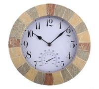 Horloge murale d'extérieur de 25,4 cm avec thermomètre, étanche IP44 silencieuse, grands chiffres transparents en résine résistante aux intempéries, décoration pour porche, piscine, salle de bain