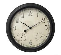 Horloge murale d'extérieur de 38,1 cm avec thermomètre et hygromètre, étanche, silencieuse, pour cadre, antirouille, cadran facile à remplir, grande horloge suspendue pour terrasse, jardin en métal