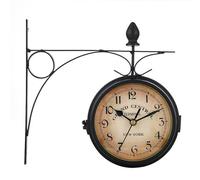Horloge Murale D'Extérieur Vintage À Suspendre, Style Rétro, Double Face, 21,8 Cm, Support en Métal, Décoration De Jardin, Café, Bar, Station Ronde, Facile À Accrocher