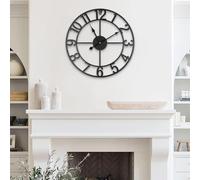 Horloge murale d'extérieur vintage en métal - 40 cm - Résistante aux intempéries - Décoration de jardin pour terrasse, véranda et piscine - Mouvement à quartz silencieux, ferme et sortie moderne (E)