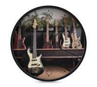 Horloge murale d'instruments de musique guitare basse pour la maison, horloge silencieuse à piles pour bureau, horloge murale ronde tendance avec chiffres arabes pour cuisine, salon, 24,9 cm, noir