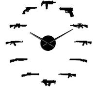 Horloge Murale Divers Armes Pistolet Arme DIY Horloge Murale Revolver Double Pistolet Armée Thème Militaire Sticker Mural Montre Quartz Horloge Miroir Surface Noir 27 Pouces