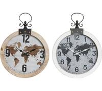 Horloge murale DKD Home Decor 40 x 4 x 54 cm cristal fer bois MDF carte du monde (2 pièces)