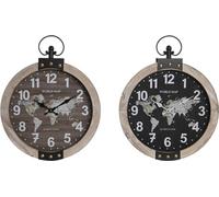 Horloge murale DKD Home Decor 40 x 6,5 x 46 cm noir marron fer vintage bois MDF carte du monde (2 pièces)