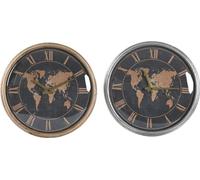 Horloge murale DKD Home Decor 46 x 6,5 x 46 cm cristal argenté noir or marron fer carte du monde (2 pièces)