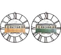 Horloge murale DKD Home Decor 49,5 x 3,5 x 48 cm métal vert jaune vintage train (2 pièces)