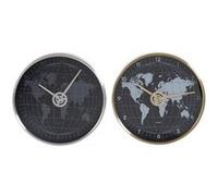 Horloge Murale DKD Home Decor Aluminium Verre Doré Argenté Mappemonde 2 pcs 30 4.3 3