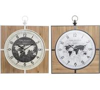 Horloge murale DKD Home Decor noir blanc fer vintage 60 x 4,5 x 60 cm bois MDF carte du monde (2 pièces)