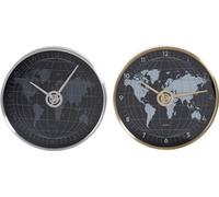 Horloge murale DKD Home Decor noir or argenté aluminium cristal carte du monde 30 x 4,3 x 30 cm (2 pièces)