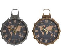 Horloge murale DKD Home Decor or argent cristal fer carte du monde 42 x 8,5 x 54 cm (2 pièces)