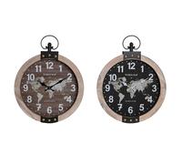 Horloge murale dkd homedecor 40 x 6,5 x 46 cm noir marron fer vintage bois mdf carte du monde (2 pièces)