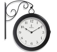 Horloge Murale Double Face en métal de 25,4 cm - Horloge décorative Double Face pour intérieur et extérieur - Facile à Lire, Style Gare à Suspendre pour terrasse, Jardin, Bureau et Plus Encore