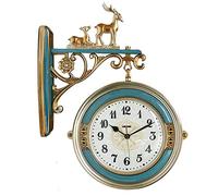 Horloge Murale Double Face Fer borderette, métal, Calme et Facile à Lire Deux Faces Station rétro horloges suspendues Antiques pour Jardin décoration extérieure intérieure de la Maison du Jardin