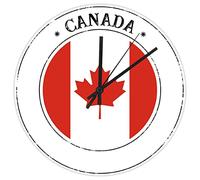 Horloge murale du Canada avec drapeau national du Canada, fonctionne à piles, silencieuse, sans tic-tac, 25,4 x 25,4 cm, pour décoration de maison, cuisine, salle de bain, chambre à coucher, salon