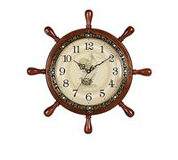 Horloge murale du gouvernail à bois massif rétro 12 pouces Horloge murale de batterie non cocher silencieuse pour la maison / bureau / cuisine en papier brun de la cuisine (grand plateau en papier en