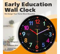 Horloge murale éducative pour enfants, avec de grands chiffres colorés, outil de gestion du temps pour les salles de classe, les chambres à coucher, horloge murale à suspendre silvery