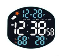 Horloge murale électronique avec grand écran LED suivi heure, date, température, humidité et météo (blanc et bleu)