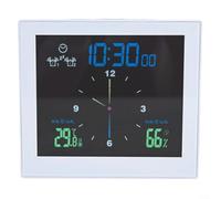 Horloge murale électronique silencieuse avec affichage de la température et de l'humidité, deux modes de compte à rebours, deux alarmes avec répétition, ventouse pour salle de bain ou cuisine (blanc)