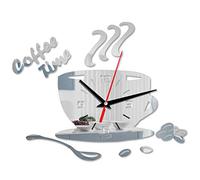 Horloge Murale en Acrylique, DIY Horloge Murale en Acrylique Moderne Muet Horloge Murale en Forme de Tasse Autocollant Mural Chiffre Creux Horloge pour Bureau, Maison, Salle de (Argent)
