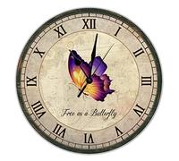 Horloge murale en bois à piles, sans tic-tac, 38,1 cm, peinture aquarelle vintage, pour la maison, l'école, la cuisine, la chambre à coucher, le salon
