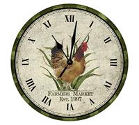 Horloge murale en bois avec coq antique - 38,1 cm - Fonctionnement à piles - Sans tic-tac - Décoration murale rétro pour salon, chambre à coucher, bureau
