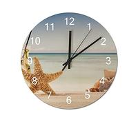 Horloge murale en bois avec étoile de mer, cocktail et sable à pied, fonctionne à piles, décoration murale pour salon, cuisine, salle de bain, chambre à coucher, 30,5 cm