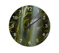 Horloge murale en bois avec motif cascades des États-Unis, mousse d'Oregon, horloge murale à piles, décoration murale pour salon, cuisine, salle de bain, chambre à coucher, 30,5 cm