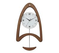 Horloge murale en bois marron avec pendule oscillant et capteur de lumière LED - Quartz à piles Décoration d'intérieur pour espaces de vie modernes