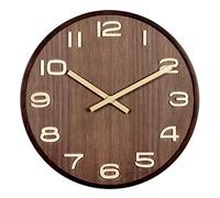 Horloge murale en bois massif Horloges murales rondes à piles Horloges murales silencieuses silencieuses, horloge murale pour décoration de salon (12 pouces / 30 cm) pour le bureau (C 14 pouces /