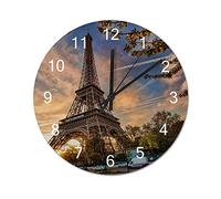 Horloge murale en bois Paris Tour Eiffel Fonctionne à piles Décoration murale pour salon, cuisine, salle de bain, chambre à coucher 30,5 cm