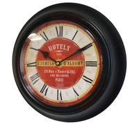 Horloge Murale en Fer avec Vitre en Plexiglass Pendule de Cuisine Hotels St James Noir 4x32x32cm