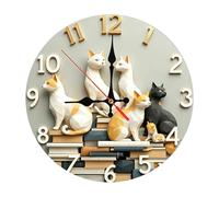 Horloge murale en forme de chat - Horloge ronde en bois silencieuse et sans tics tacs, montre murale décorative en forme de chat mignon pour cuisine, salon, chambre à coucher, salle de erme