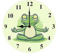 Horloge murale en forme de grenouille zen, horloge de méditation, décoration de salle de yoga, cadeau amusant pour les amateurs de yoga, 25 x 25 cm, horloge ronde en bois sans tic-tac, horloge