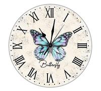 Horloge murale en forme de papillon coloré - Fonctionne à piles - Sans tic-tac - 30,5 cm - Style rustique - Pour la maison, le salon, la salle de bain, la cuisine, la chambre à coucher
